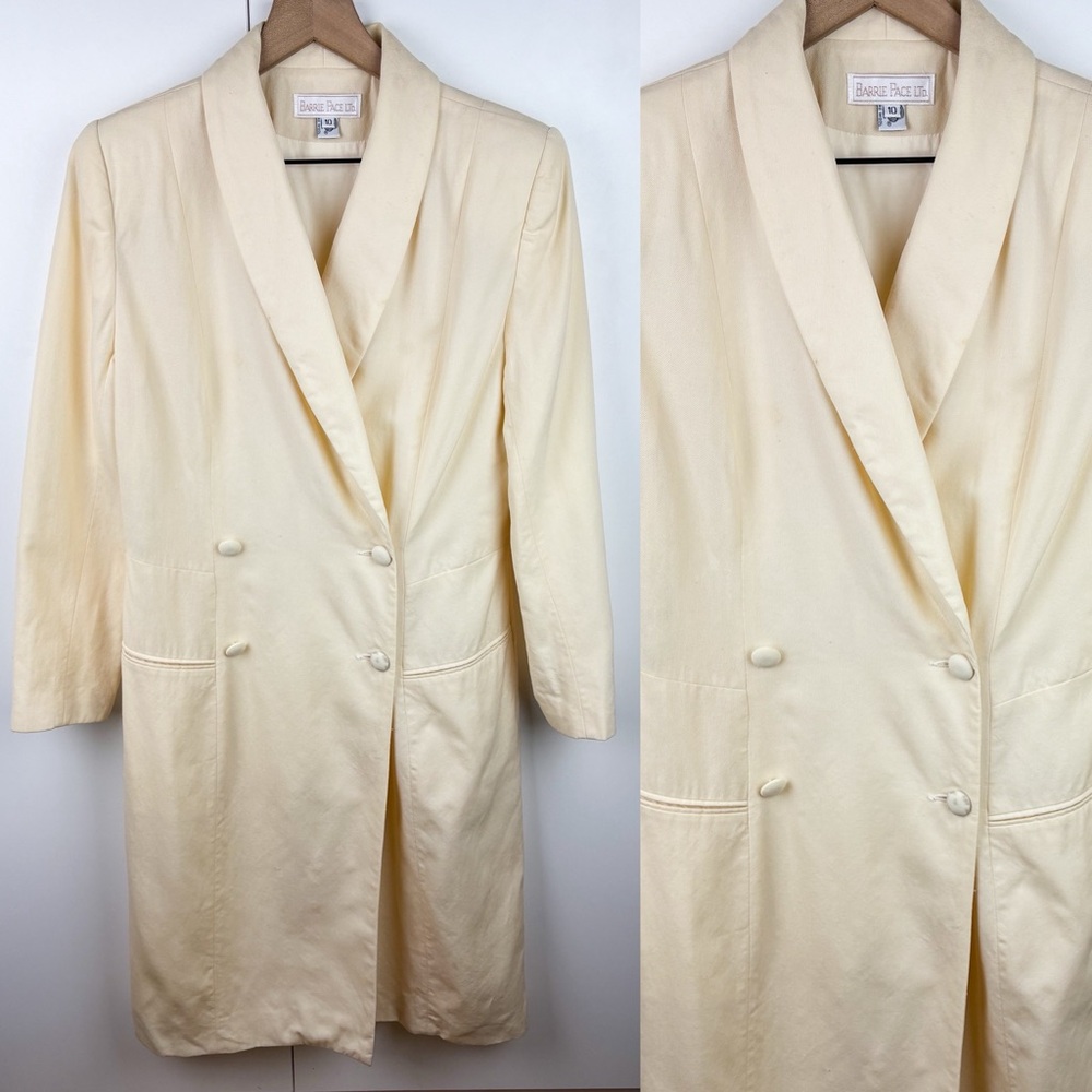 Vintage 100% Wool Barrie Pace Double Breasted Long Blazer Jacket Pea Coat Cream